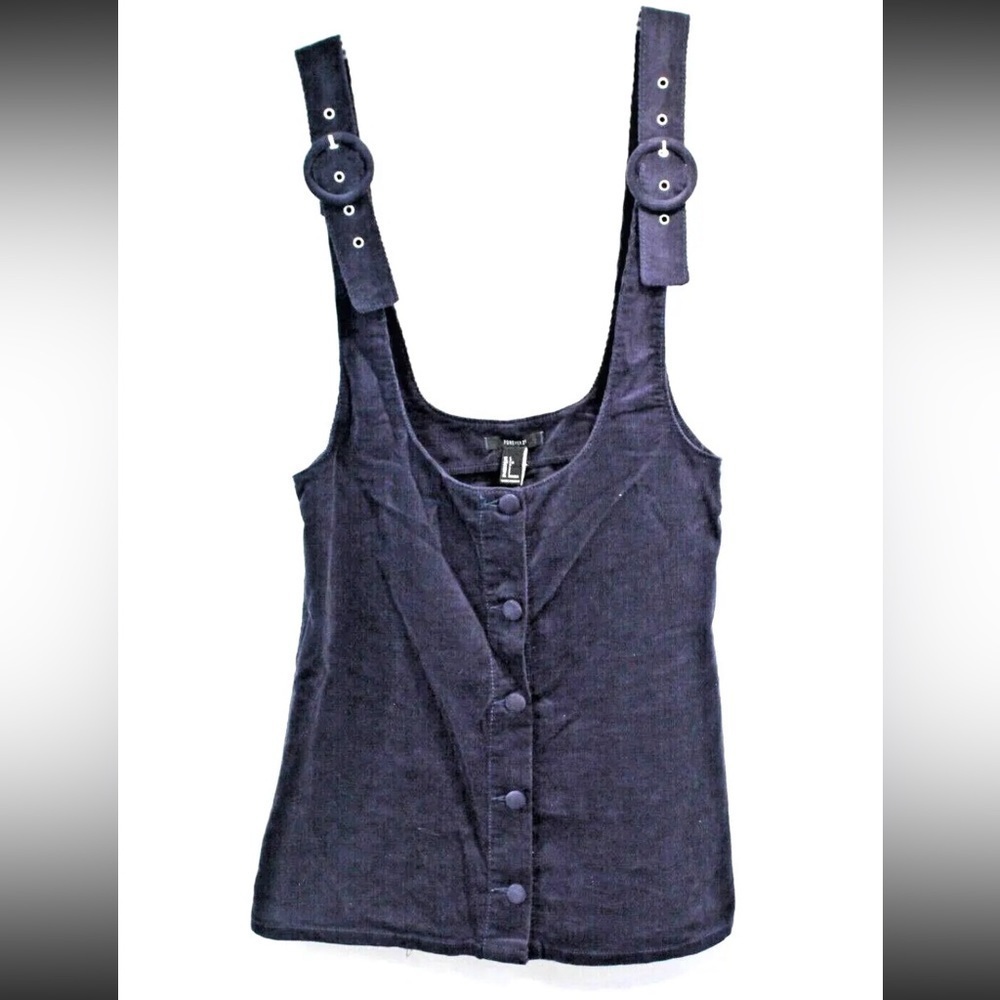 FOREVER 21 Corduroy Buckle Straps Overall Suspender Mini Dress size M Navy Blue
